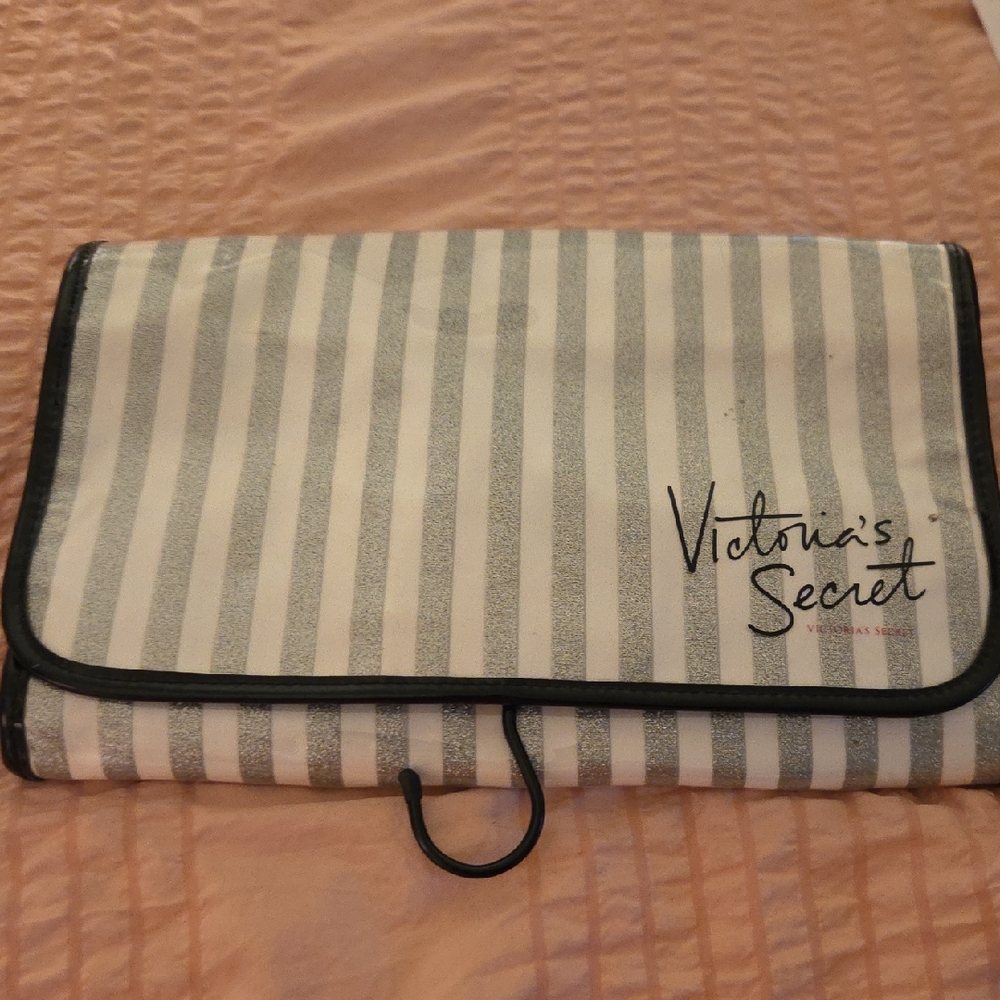 Victoria's Secret Gray and White Striped Travel Bag
